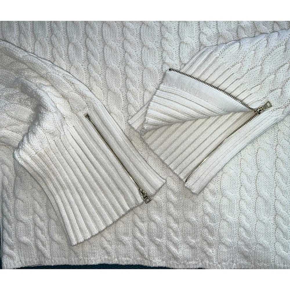 Alice + Olivia Ina Off White Wool Blend Cable Knit Pullover Sweater